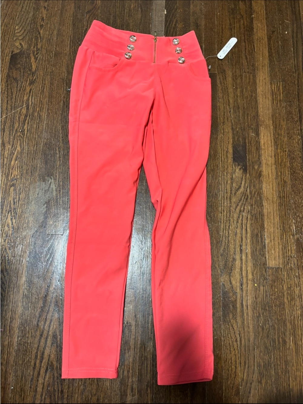 MARK CLASSIC, NWT High-Waist Coral/Pink Button Detail Pants, One Size